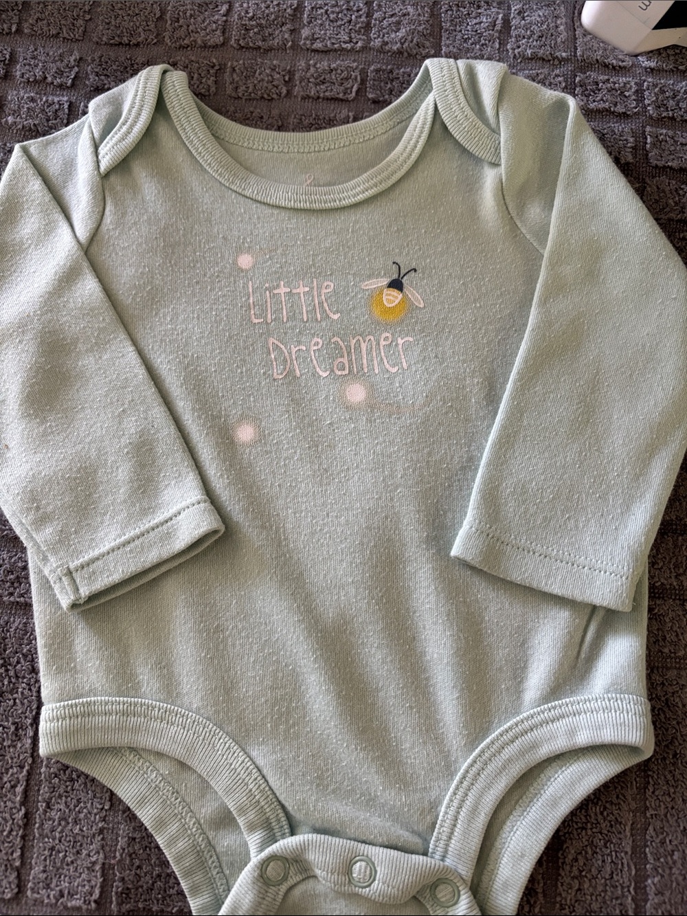 Little Dreamer Sage Green Baby Bodysuit with Bee Accent